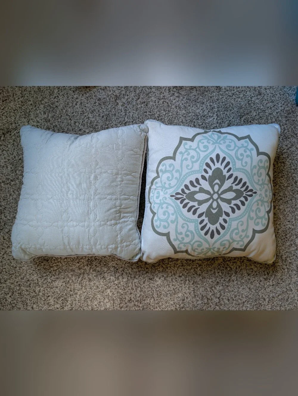 Set Of 2 Turquoise Grey White Throw Pillows 16x16 In